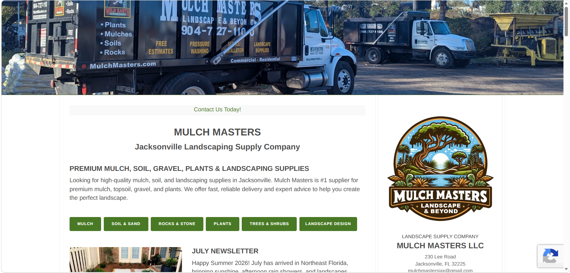 Mulch Masters homepage on desktop
